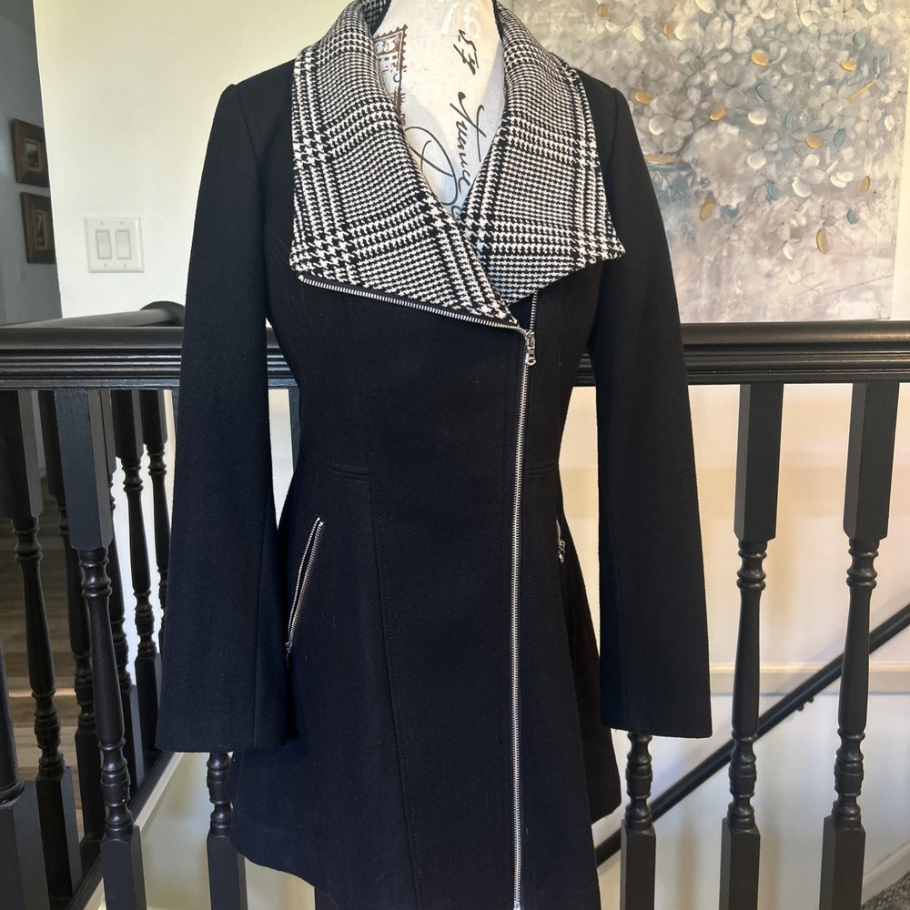 Guess Black with Black & White Gingham Detail Jacket Can Be Worn Multiple Ways S